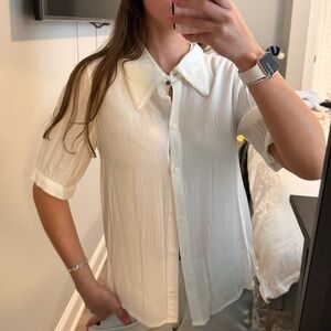 Ted Baker Cream Pearl-Trim Button Down Blouse